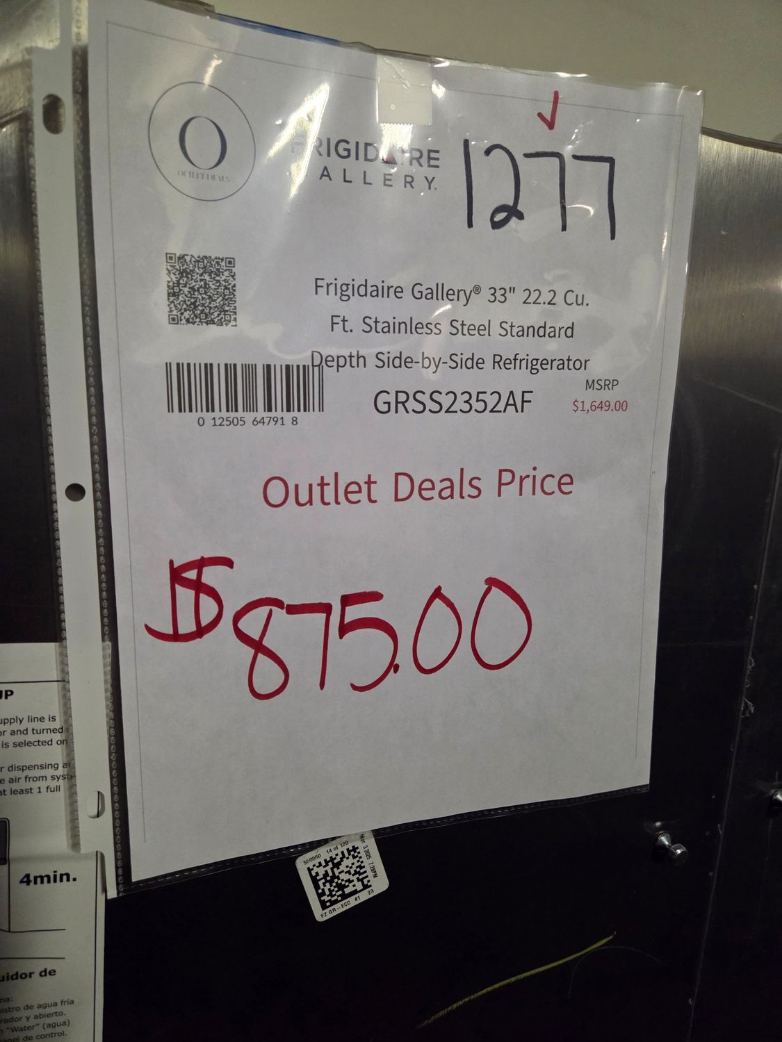 1277 GRSS2352AF  Frigidaire Gallery 22 Cu. Ft. 33&quot; Standard-Depth Side-by-Side Refrigerator