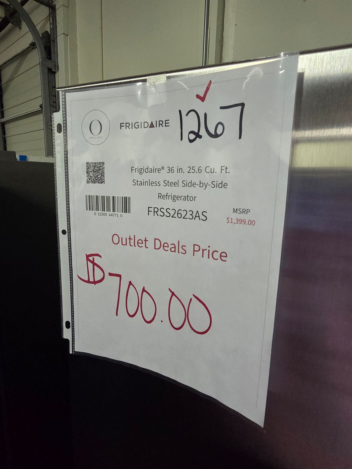 1267 FRSS2623AS Frigidaire 26 Cu. Ft. 36&quot; Standard-Depth Side-by-Side Refrigerator