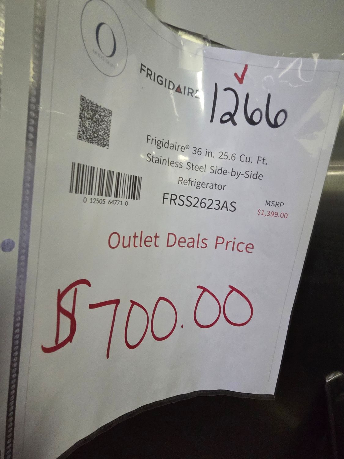 1266 FRSS2623AS Frigidaire 26 Cu. Ft. 36&quot; Standard-Depth Side-by-Side Refrigerator