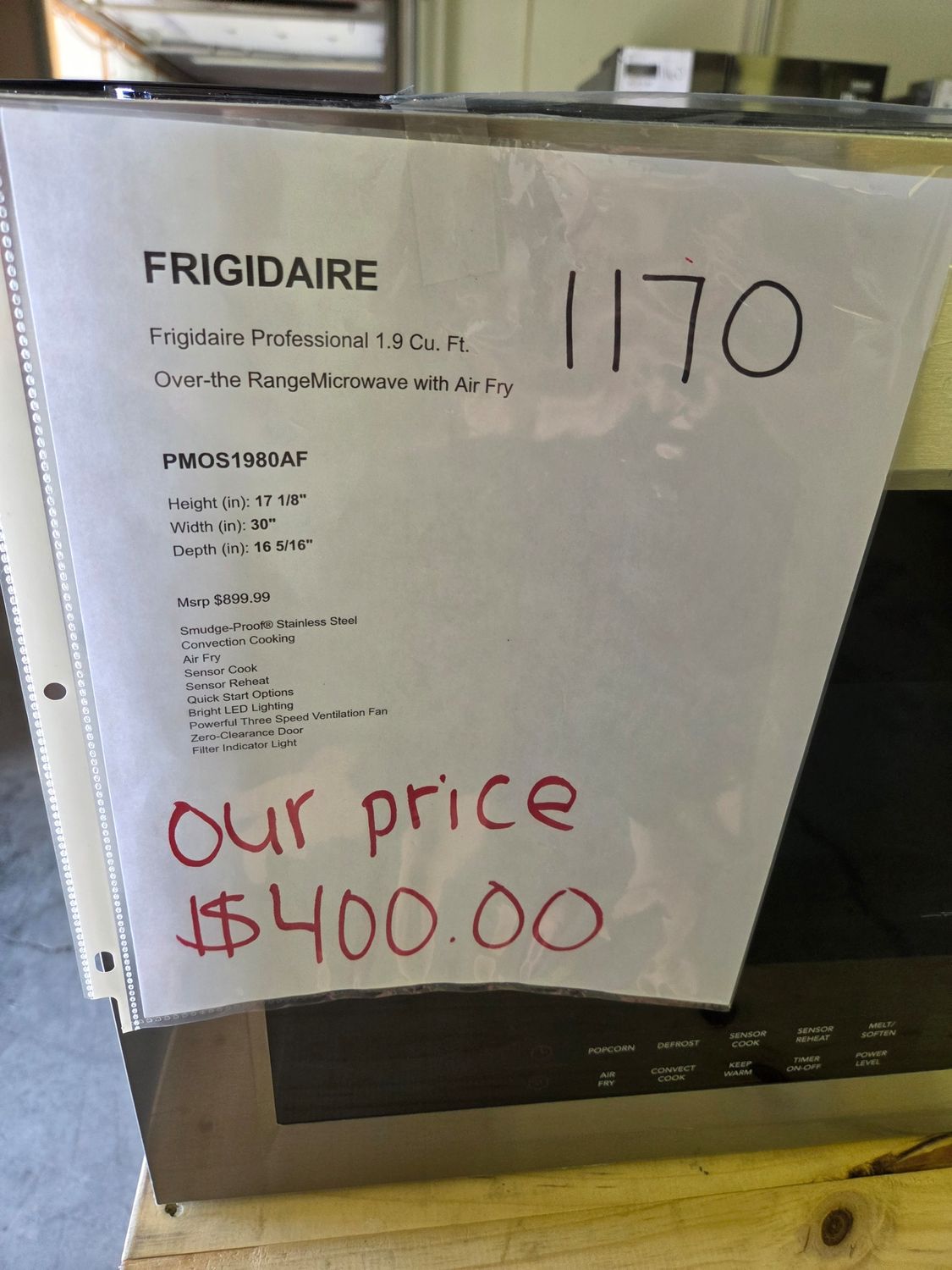 1170 PMOS1980AF Frigidaire Professional 1.9 Cu. Ft. Over-the Range Microwave with Air Fry