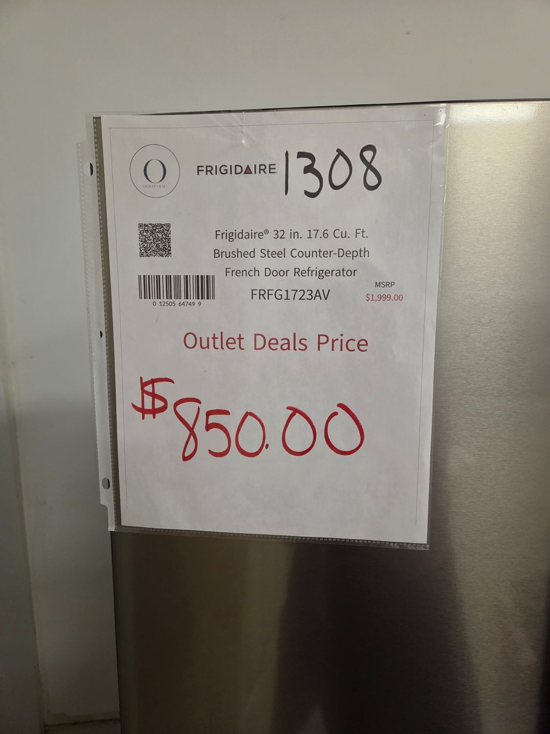 1308 FRFG1723AV Frigidaire® 32 in. 17.6 Cu. Ft. Brushed Steel Counter-Depth French Door Refrigerator