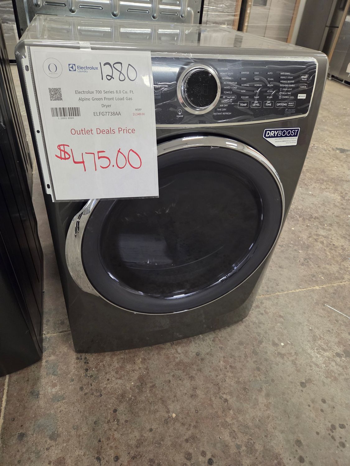 1280 ELFG7738AA Electrolux 700 Series 8.0 Cu. Ft. Alpine Green Front Load Gas Dryer