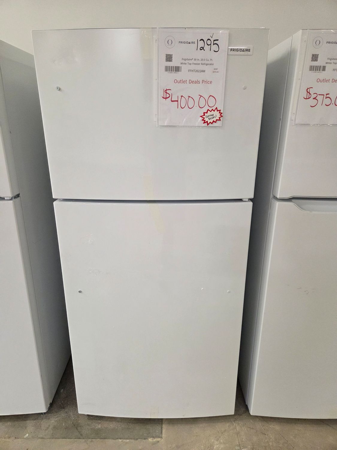 1295 FFHT2022AW Frigidaire® 30 in. 20.0 Cu. Ft. White Top Freezer Refrigerator