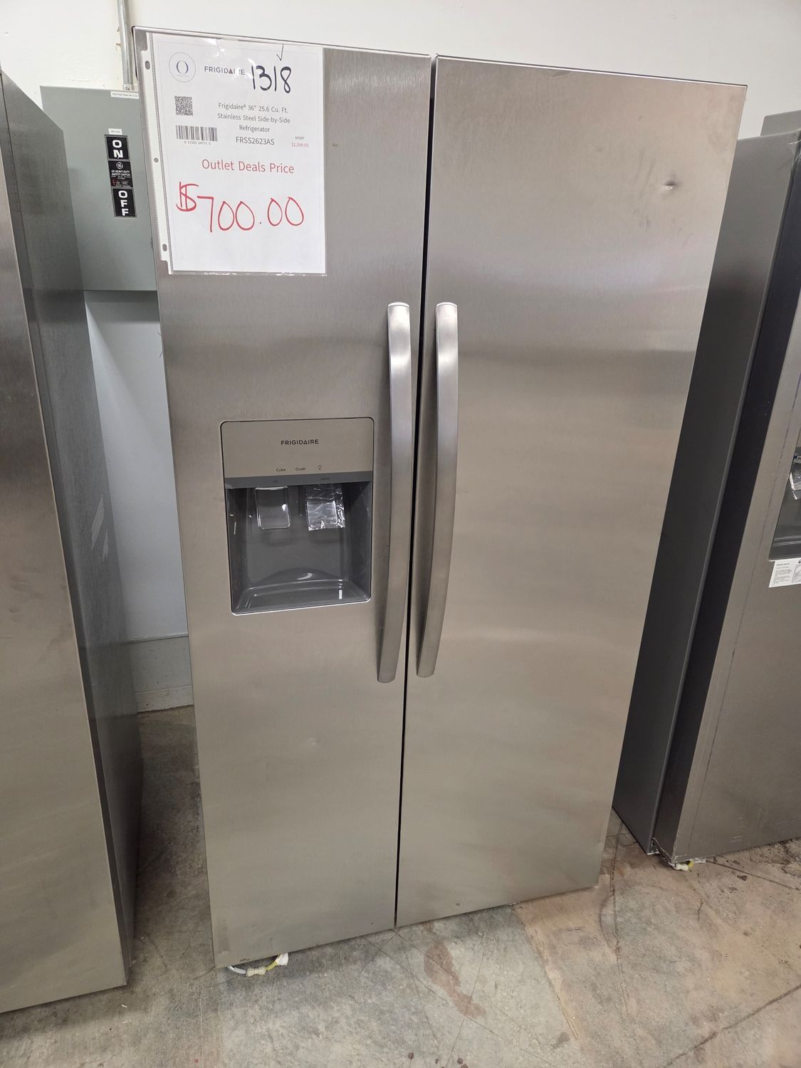 1318 FRSS2623AS Frigidaire® 36" 25.6 Cu. Ft. Stainless Steel Side-by-Side Refrigerator