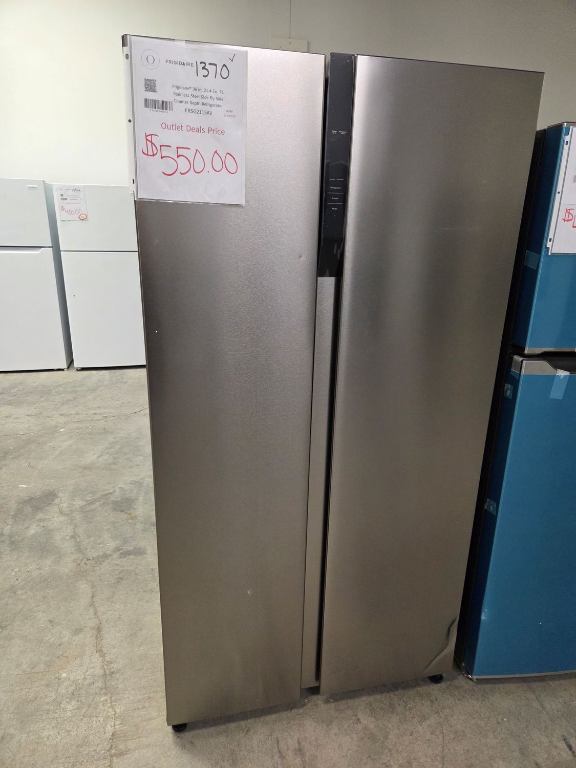 1370 FRSG2115AV Frigidaire® 36 in. 21.4 Cu. Ft. Stainless Steel Side By Side Counter Depth Refrigerator 