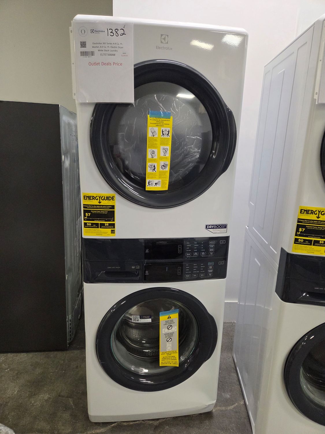1382-3487 ELTE7300AW Electrolux 300 Series 4.4 Cu. Ft. Washer, 8.0 Cu. Ft. Electric Dryer White Stack Laundry