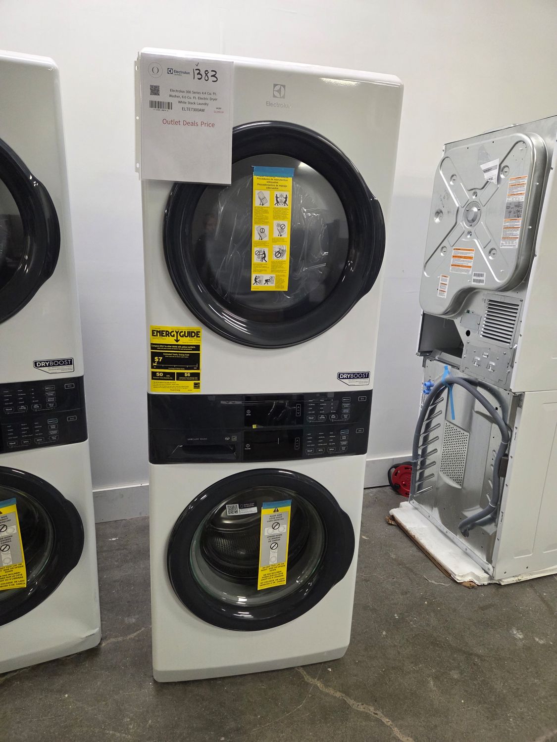 1383-6735 ELTE7300AW Electrolux 300 Series 4.4 Cu. Ft. Washer, 8.0 Cu. Ft. Electric Dryer White Stack Laundry