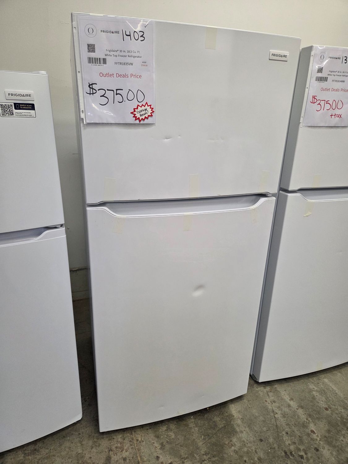 1403- 8239 FFTR1835VW Frigidaire® 30 in. 18.3 Cu. Ft. White Top Freezer Refrigerator