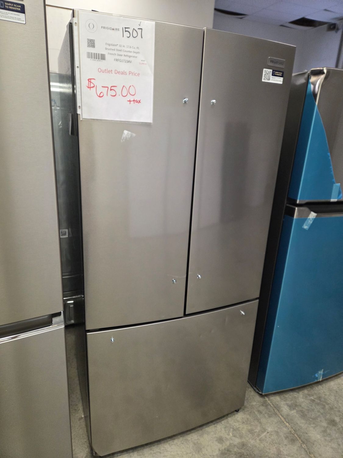 1507-4625 FRFG1723AV Frigidaire® 32 in. 17.6 Cu. Ft. Brushed Steel Counter-Depth French Door Refrigerator