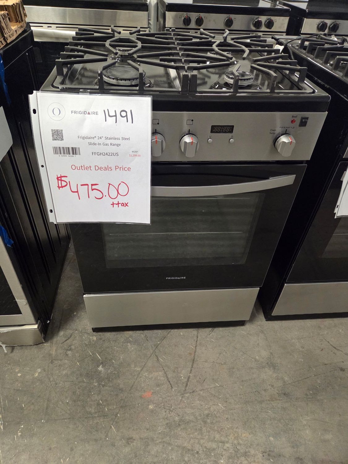 1491-0218 FFGH2422US Frigidaire® 24" Stainless Steel Slide-In Gas Range