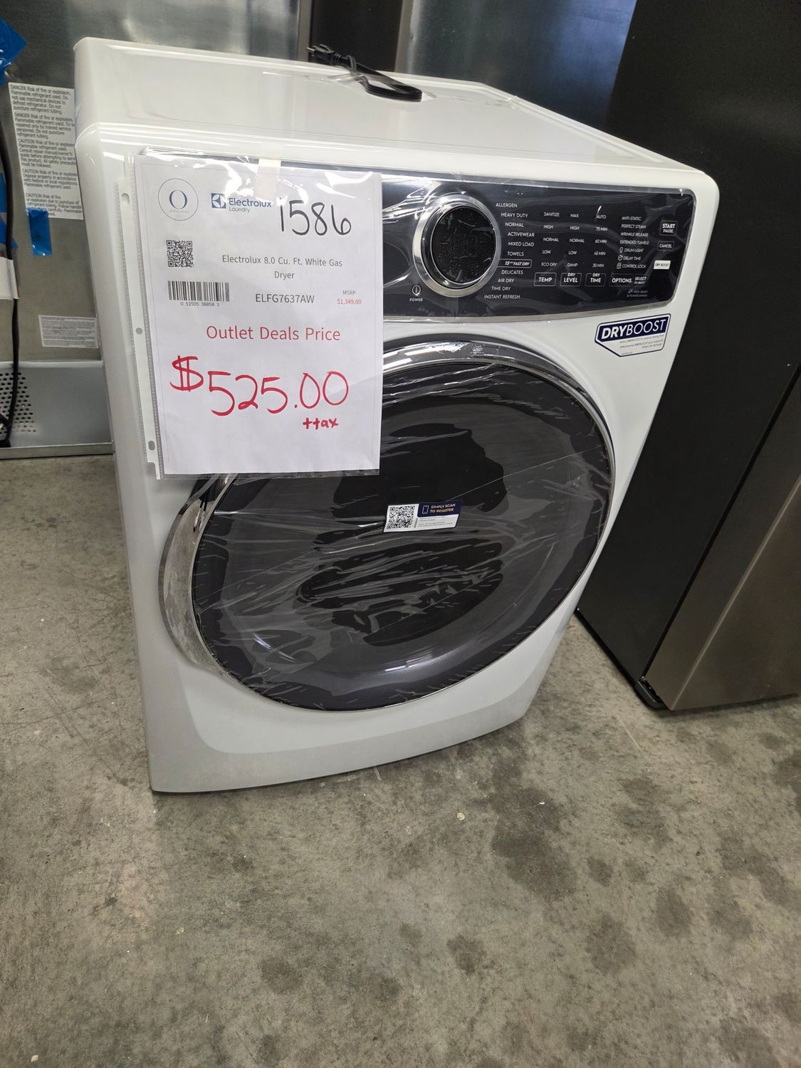 1586 ELFG7637AW Electrolux 8.0 Cu. Ft. White Gas Dryer 4D54608405