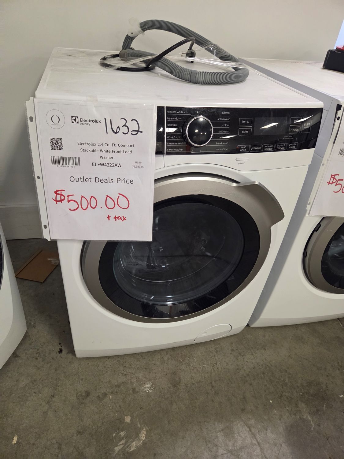 1632 Electrolux 2.4 Cu. Ft. Compact Stackable White Front Load Washer ELFW4222AW-2C53600409