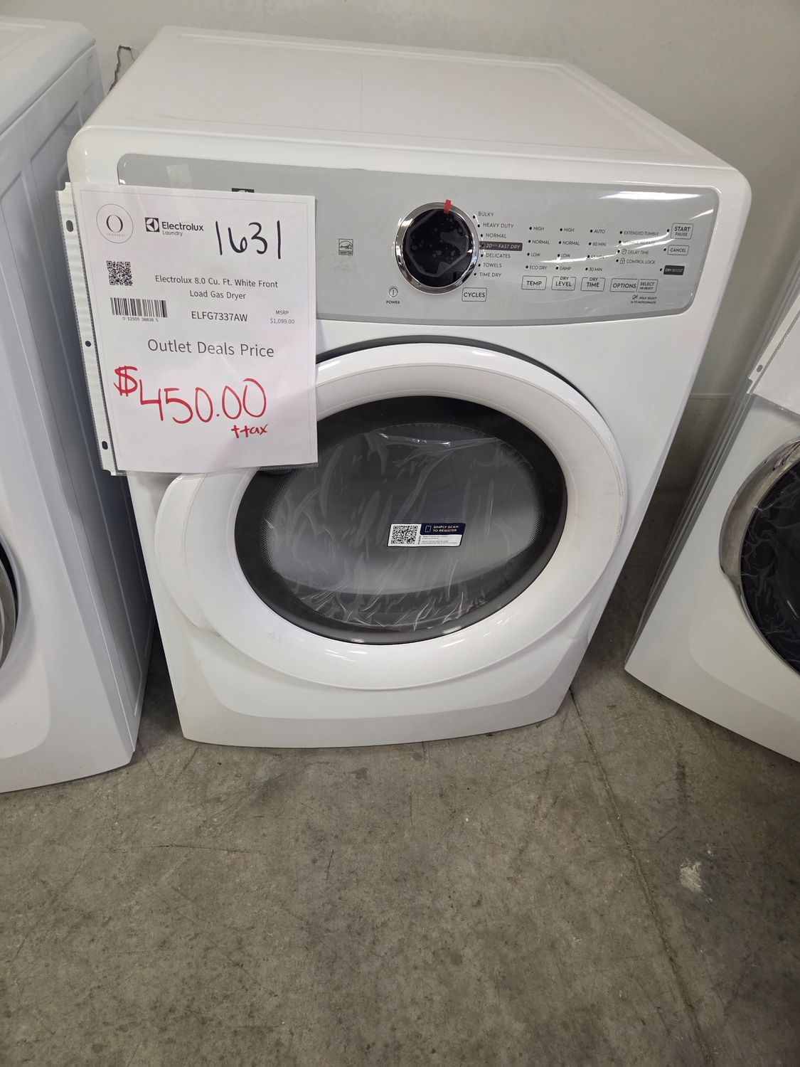 1631 Electrolux 8.0 Cu. Ft. White Front Load Gas Dryer ELFG7337AW-4D60505184