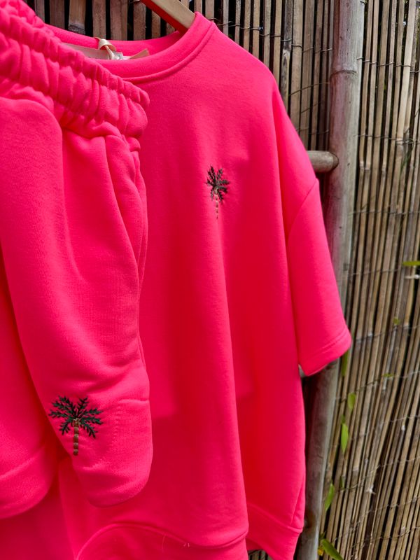 Ensemble Ambre rose corail fluo