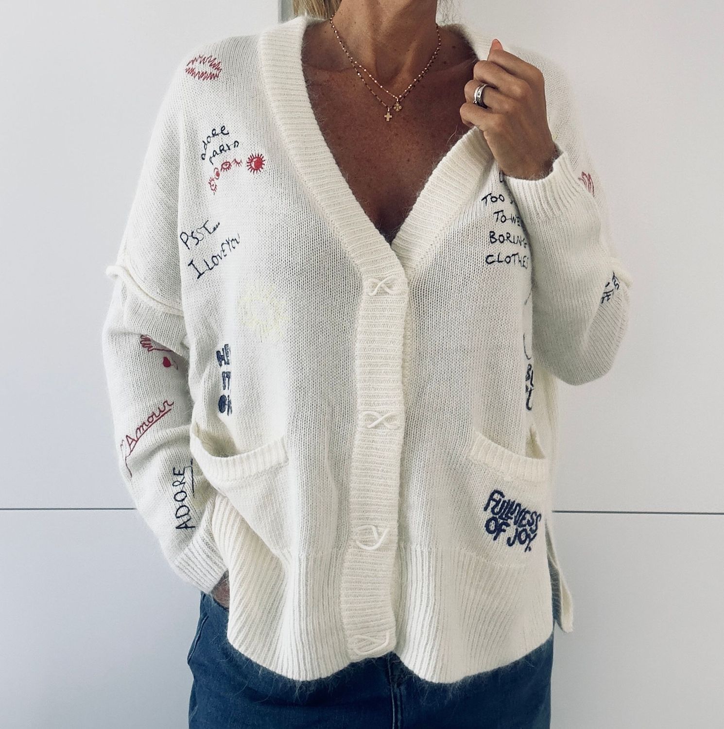 Gilet Je t'aime écru