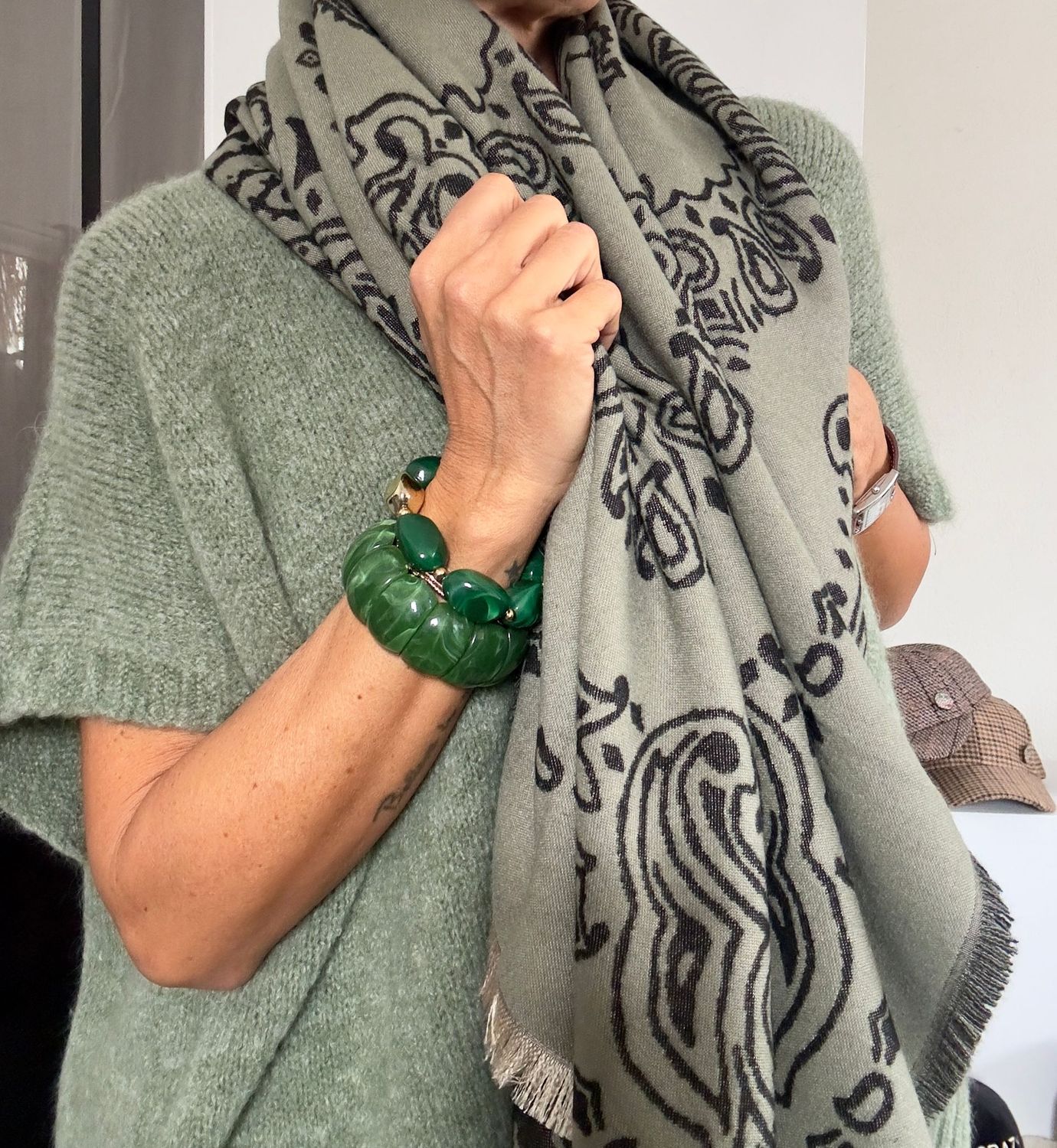 Echarpe Micky kaki/noir