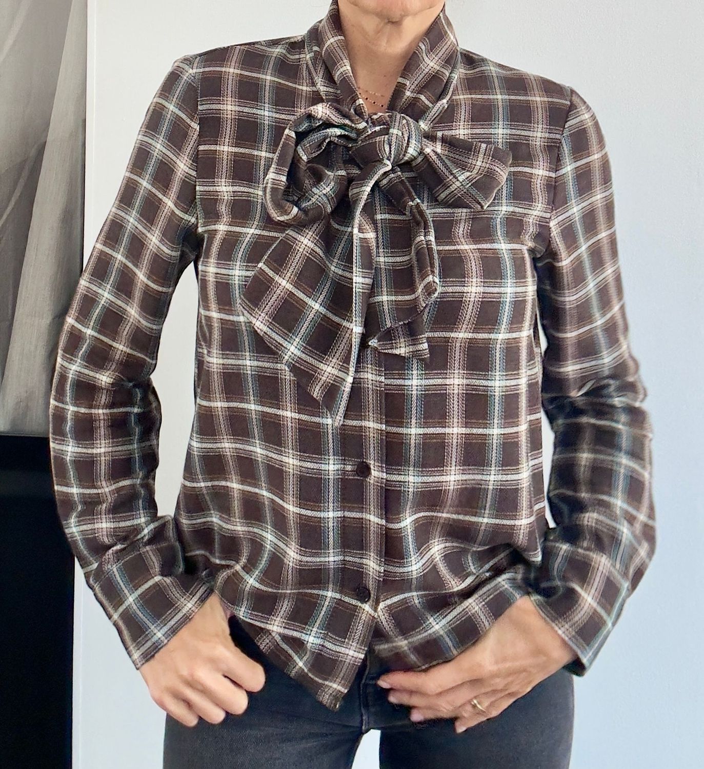 Chemise Sonia marron/écru/bleu