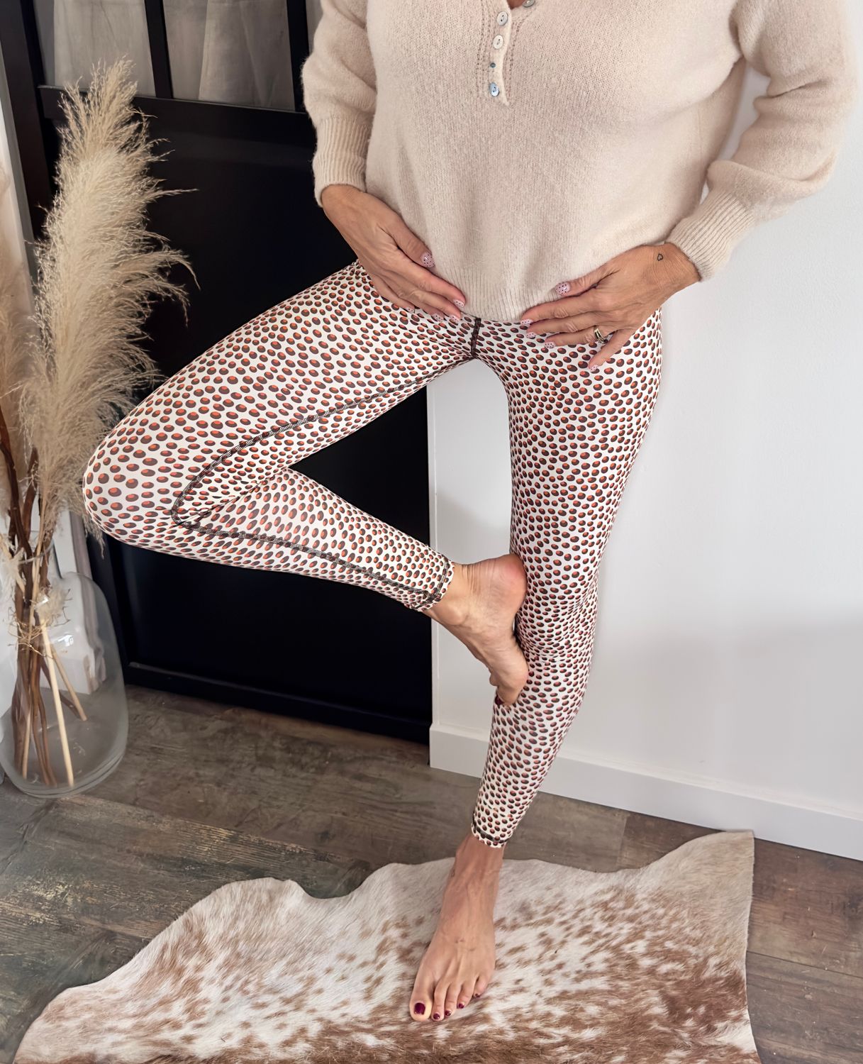Leggings petits pois marron orange