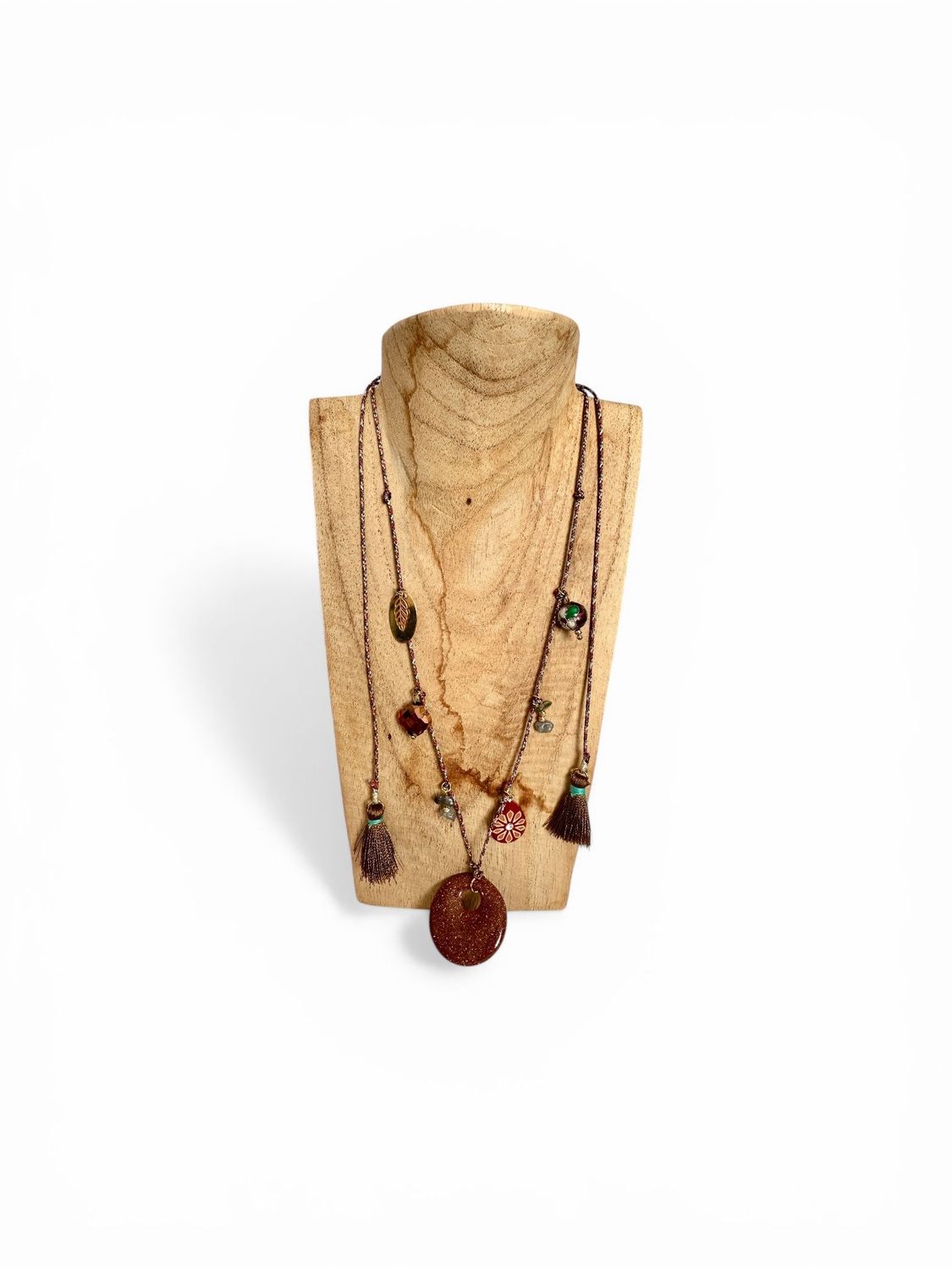 Sautoir fil lurex marron