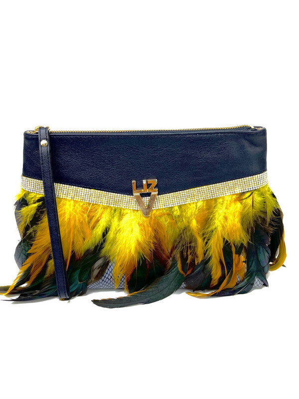 Cartera azul noche plumas