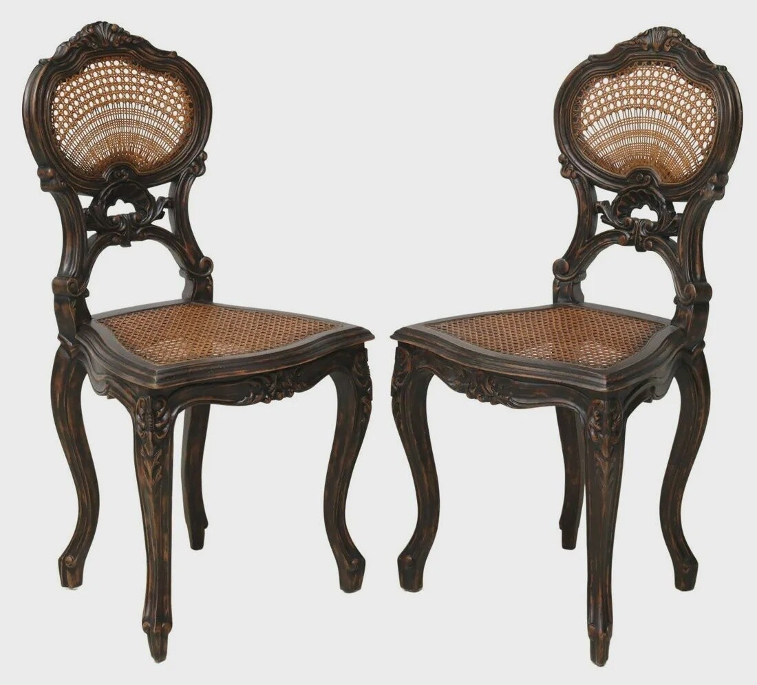 Pair Louis XV Caned Painted Chairs