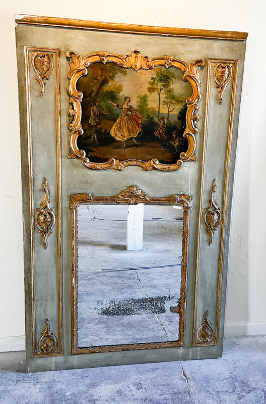 French Trumeau Mirror with Oil on canvas Pastoral