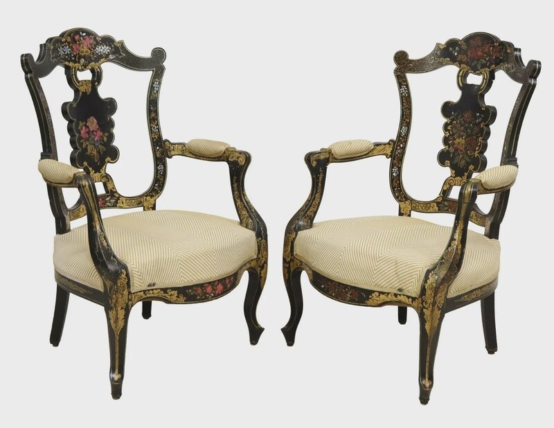 Pair French Napolean III Painted Fauteuils