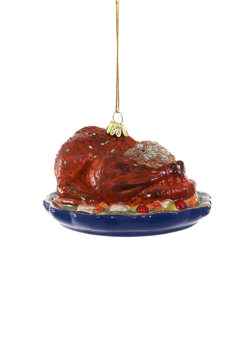 Christmas Turkey Dinner Glass Ornament