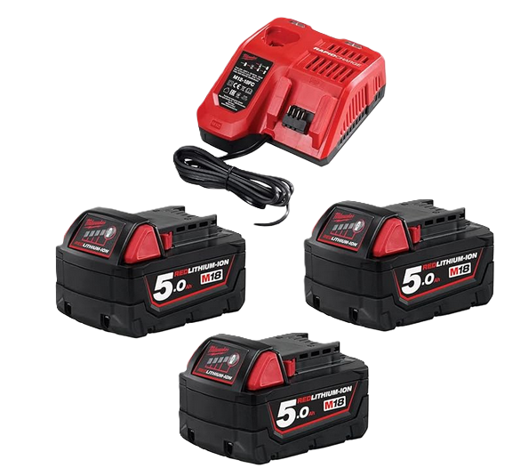 Milwaukee Akku Paket 18V Basis 3x Ersatzakku M18B5 18V/5.0Ah + 1x Lader M12-18FC