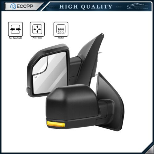 Pair Side Mirrors For 2015-2020 Ford F150 F-150 Power Heated Turn Signal Light