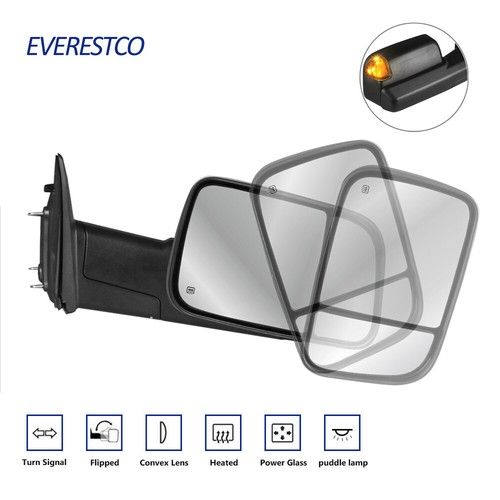 Power Heated Tow Mirror For 2009-2018 Dodge Ram Passenger Side w/ Turn Signal