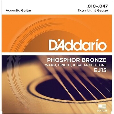 Acoustic Guitar Strings
D’Addario EJ15 10-47 Phosphor Bronze Extra Light