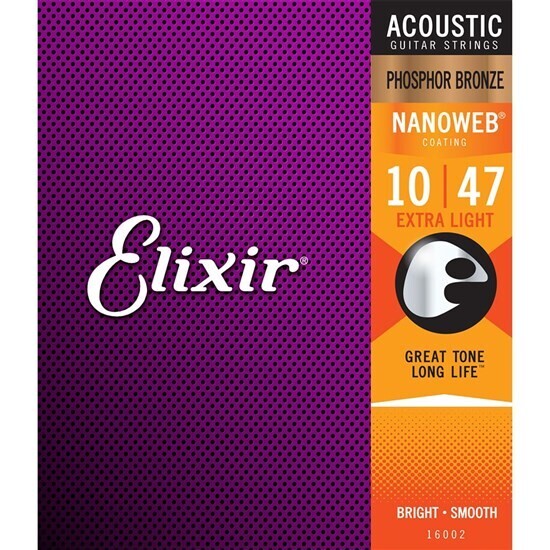 Acoustic Guitar Strings
Elixir 16002 Acoustic Phosphor Bronze w/ Nanoweb Coating - Extra Light 10-47
