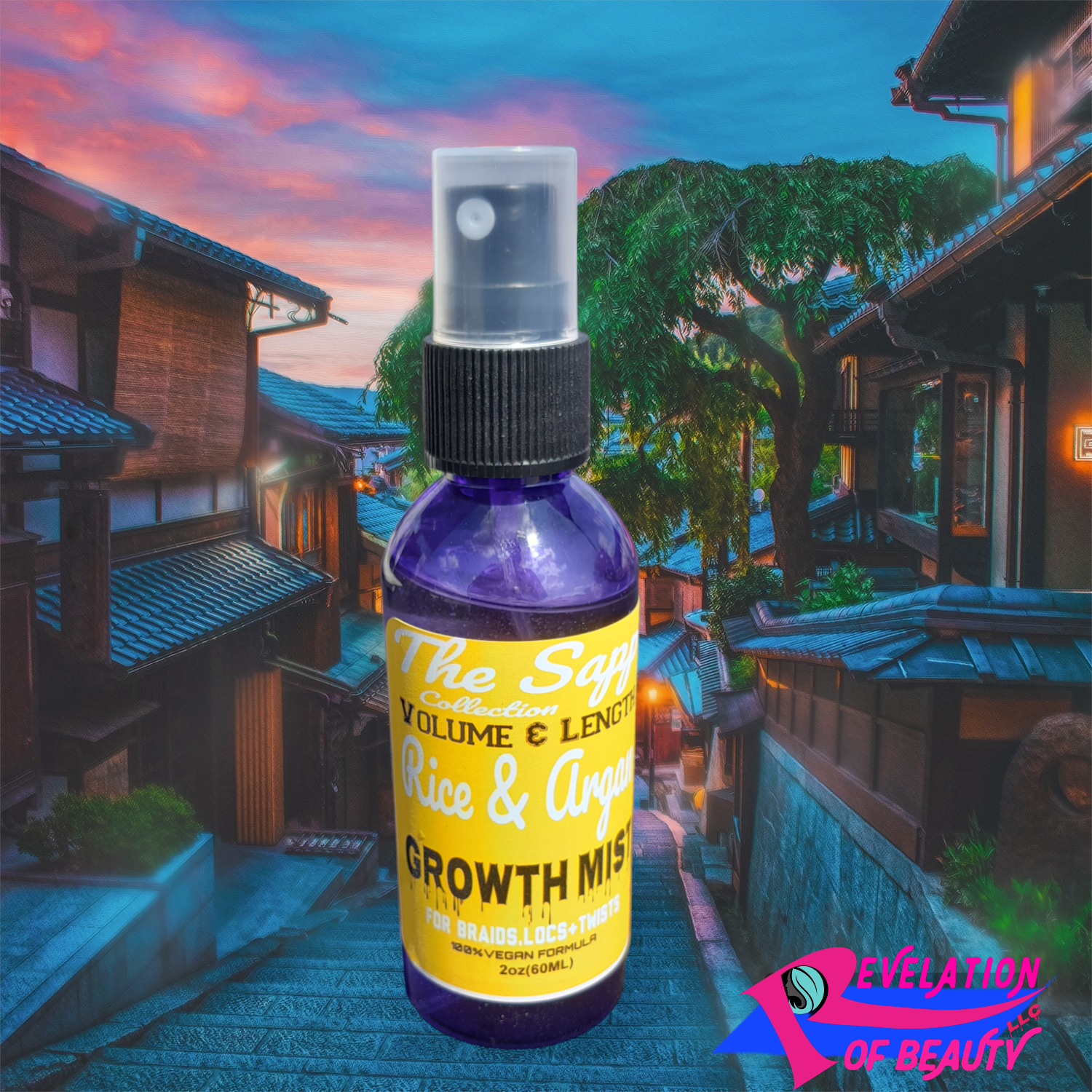 The Sapp Collection VOLUME &amp; LENGTH With Rice &amp; Argan GROWTH MIST FOR BRAIDS, LOCS+ TWISTS 100%VEGAN FORMULA 2oz