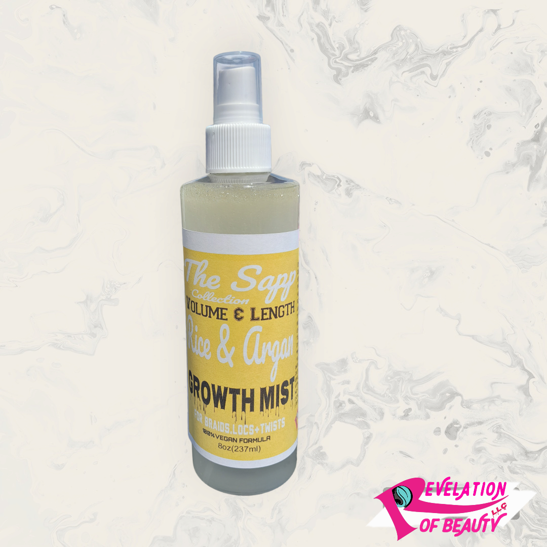 The Sapp Collection VOLUME &amp; LENGTH With Rice &amp; Argan GROWTH MIST FOR BRAIDS, LOCS+ TWISTS 100%VEGAN FORMULA 8oz