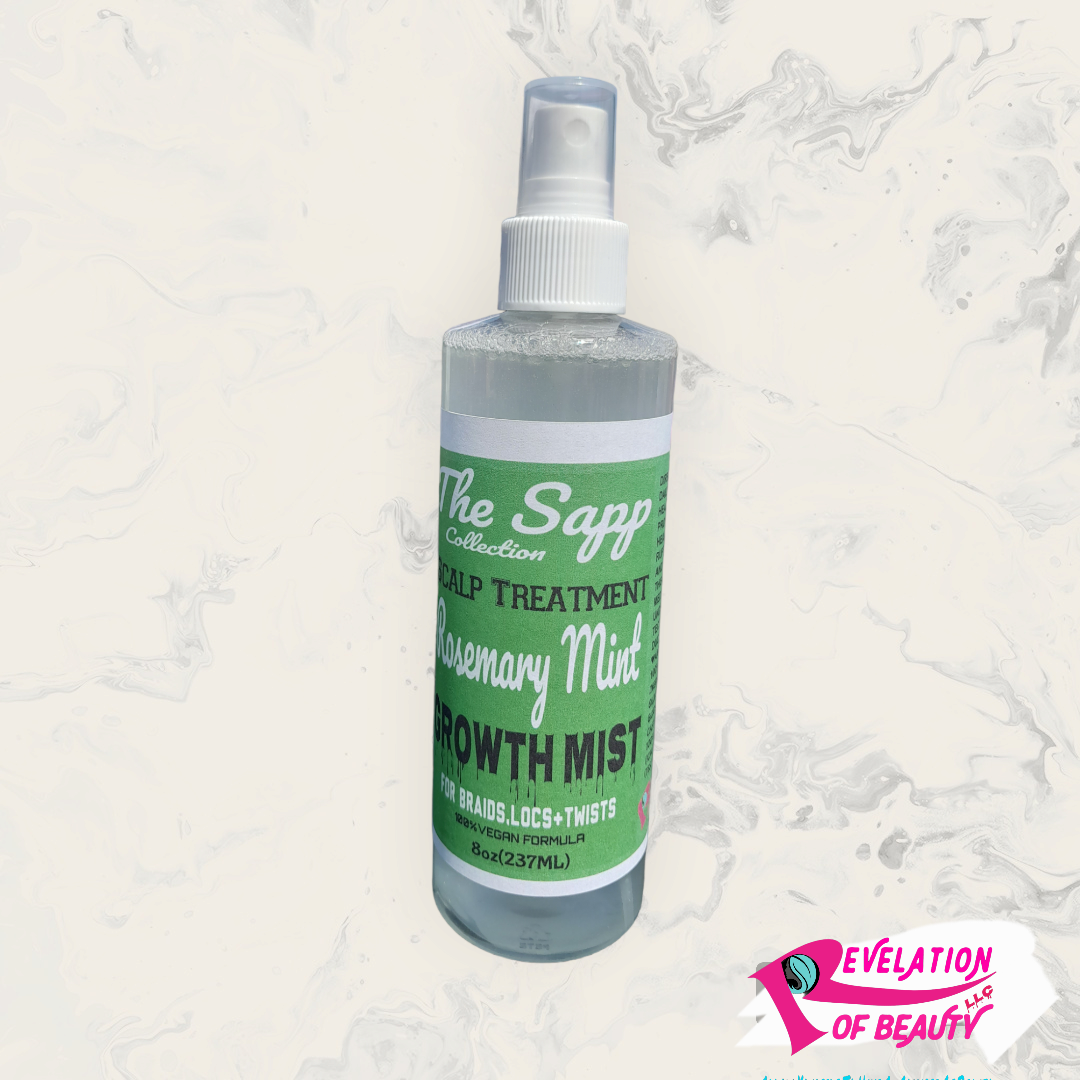 The Collection Sapp SCALP TREATMENT Rosemary Mint GROWTH MIST FOR BRAIDS.LOCS+TWISTS 100% VEGAN FORMULA 8oz