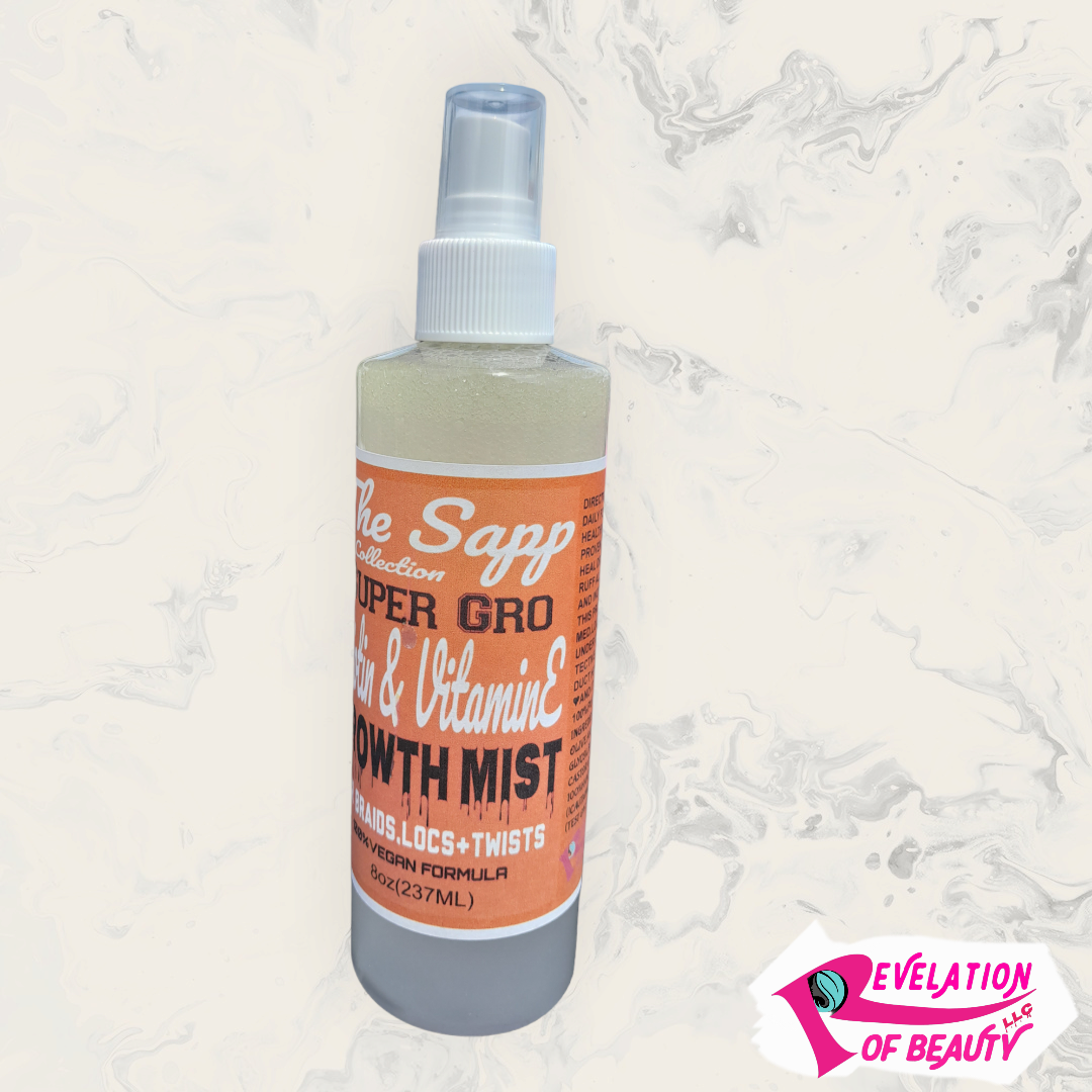 The Sapp Collection SUPER GRO With Biotin &amp; VitaminE GROWTH MIST FOR BRAIDS, LOCS+ TWISTS 100%VEGAN FORMULA 8oz