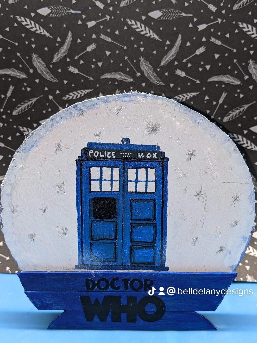 ornament snow globe TARDIS or wood snow globe painting 