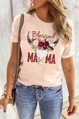 Western MAMA Letter Print Pink Graphic Tee