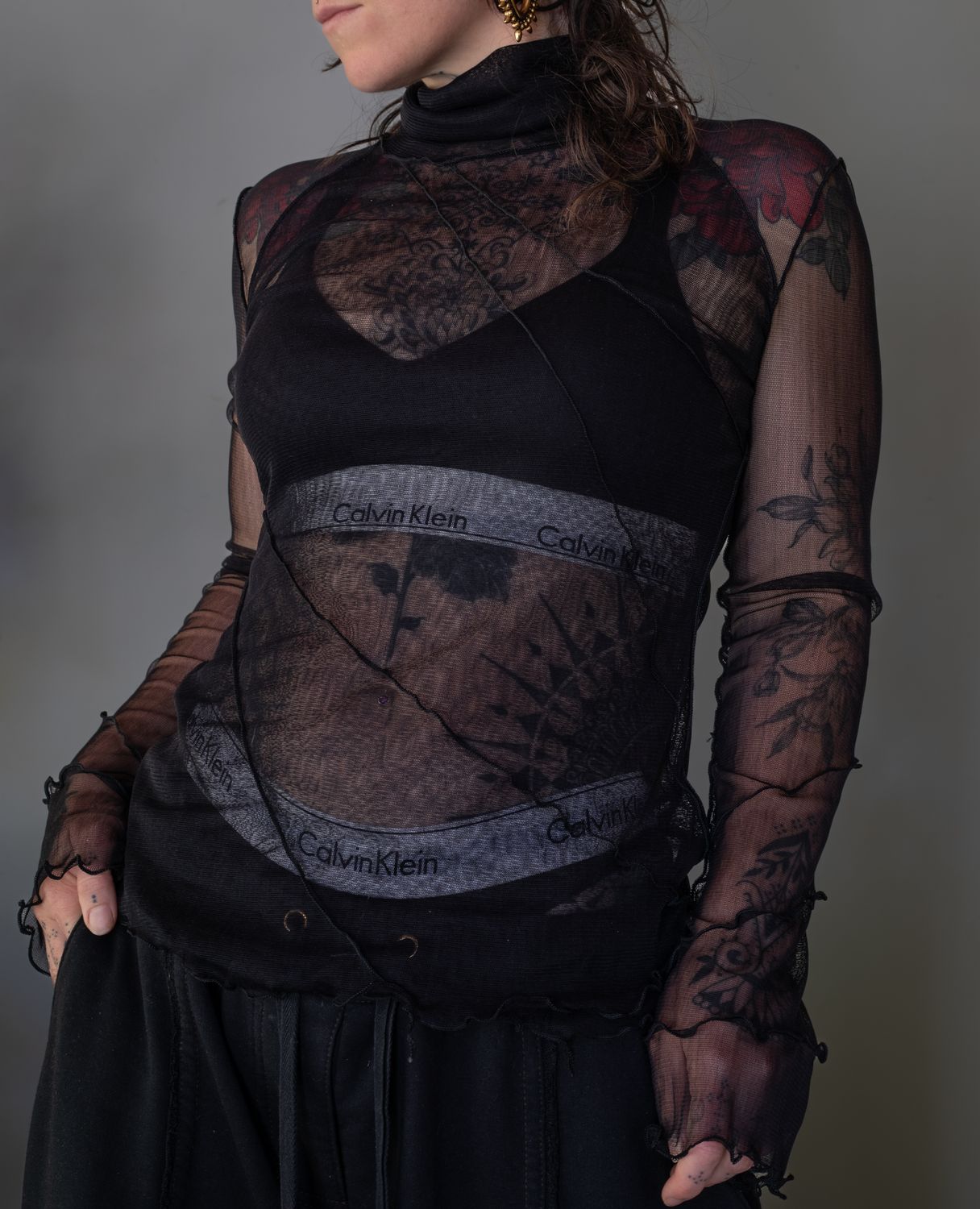 Handcrafted black silk tulle top. Avant-garde transparent mesh style. High-end boutique fashion. Handmade in New Zealand.