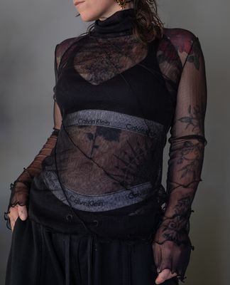 Handcrafted black silk tulle top. Avant-garde transparent mesh style. High-end boutique fashion. Handmade in New Zealand.