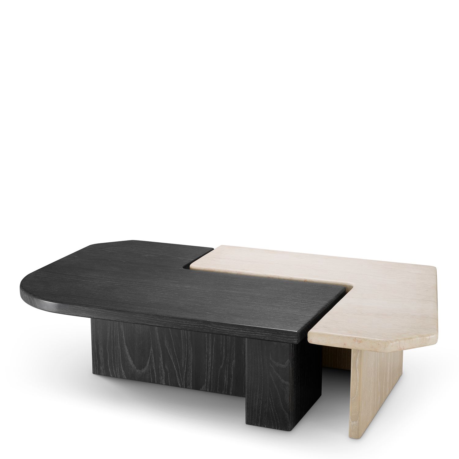 Coffee Table Yardham charcoal grey oak veneer beige marble set of 2