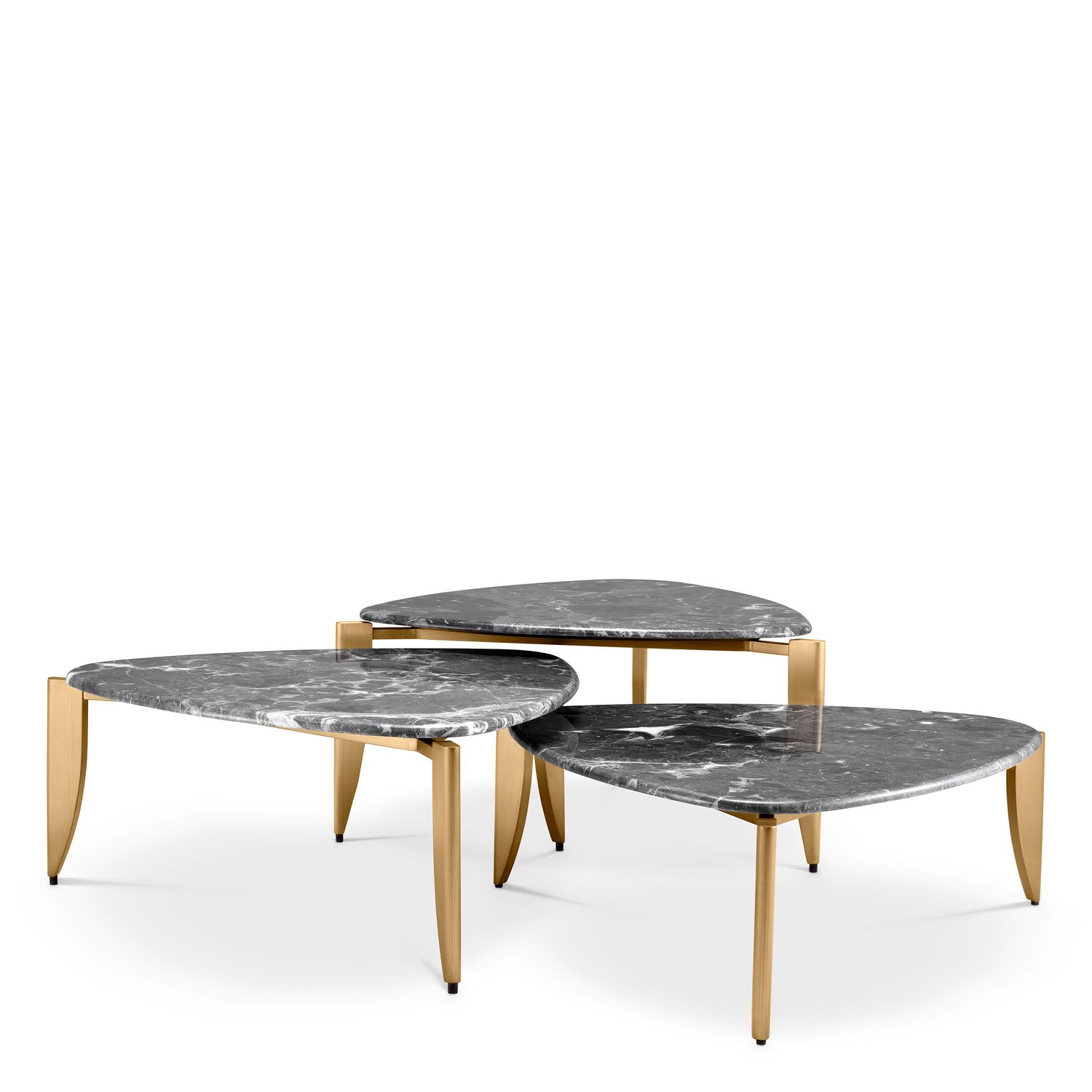 Coffee Table Regioni brushed brass finish grey marble set of 3