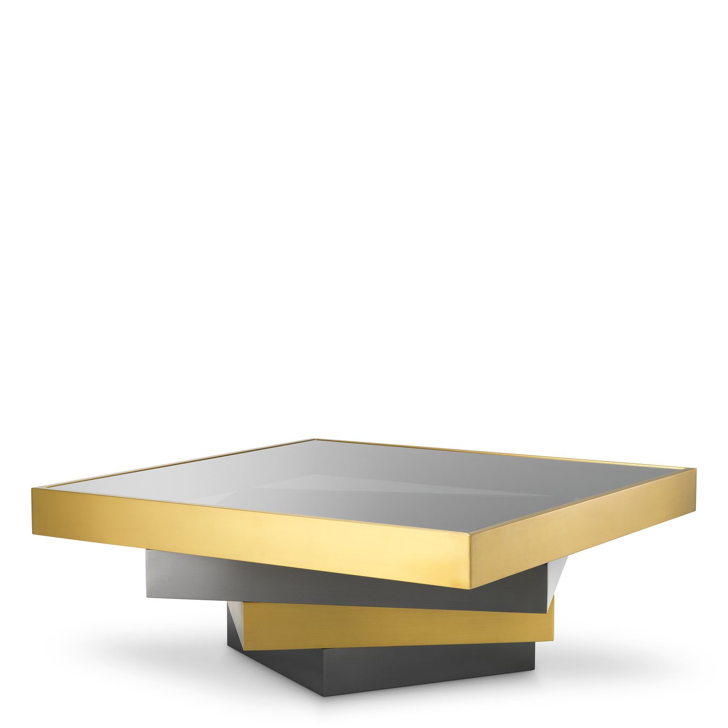 Coffee Table Zamora brushed brass finish smoke glass