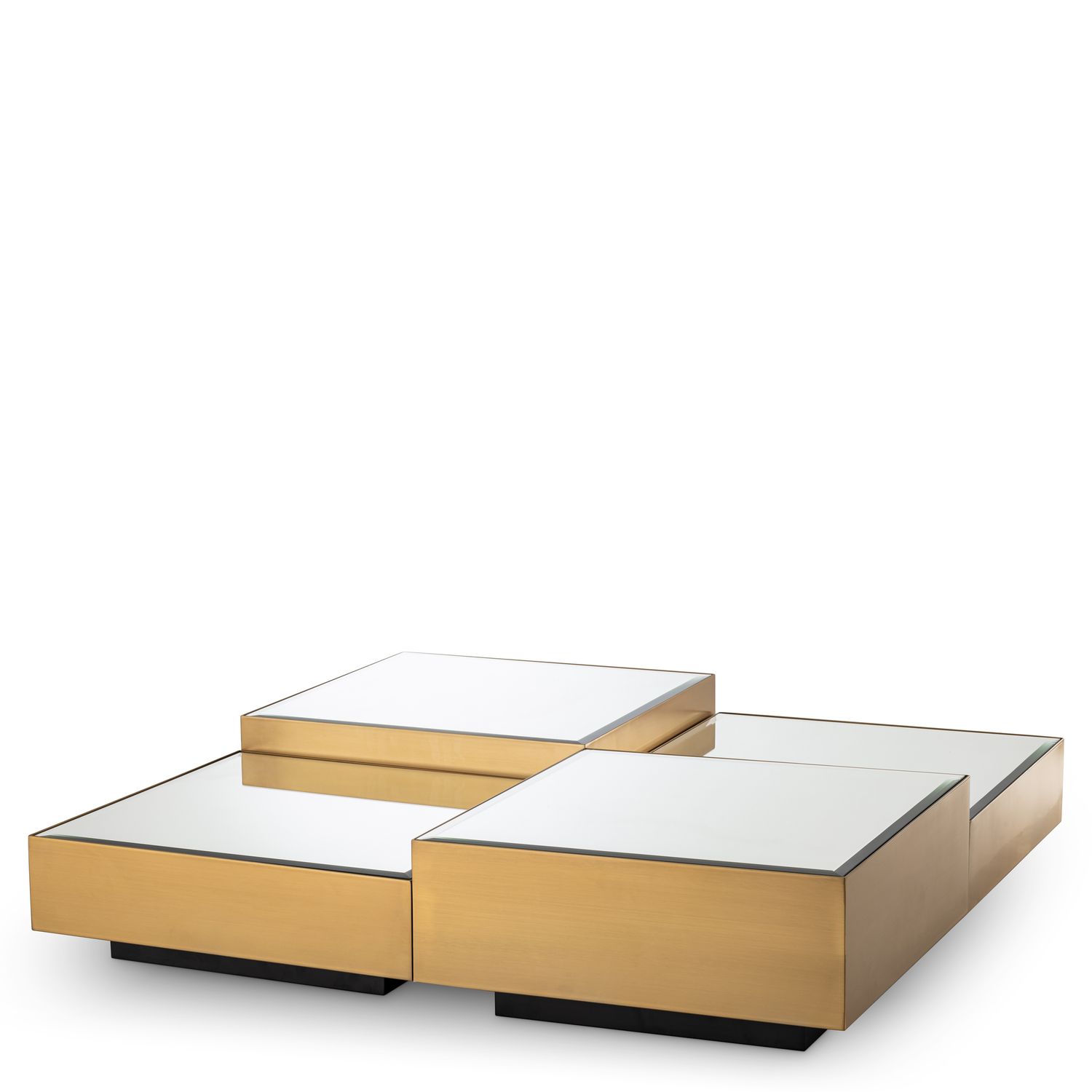 Coffee Table Esposito brushed brass finish black glass set of 4