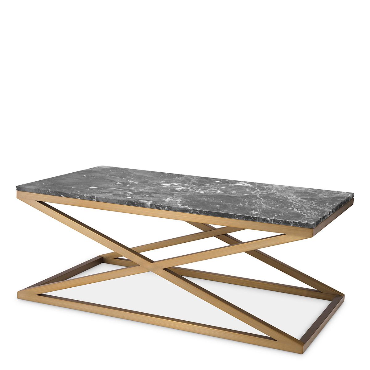 Coffee Table Criss Cross brushed brass finish grey marble