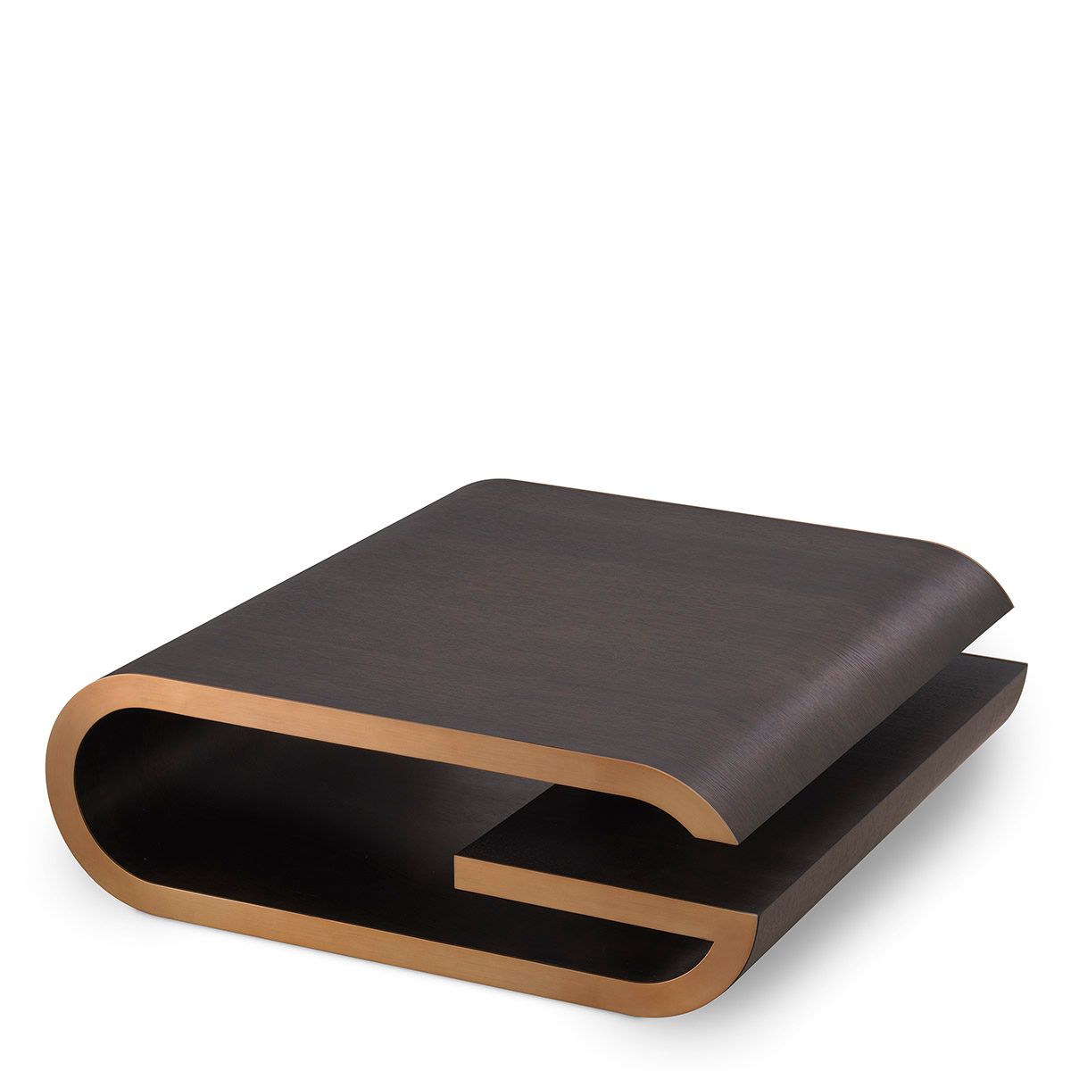 Coffee Table Galan mocha oak veneer brushed brass finish