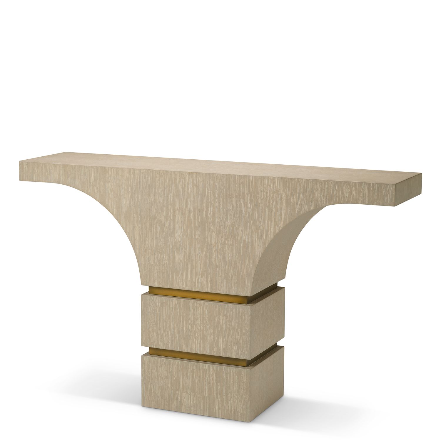 Console Table Vauban washed oak veneer brushed brass finish