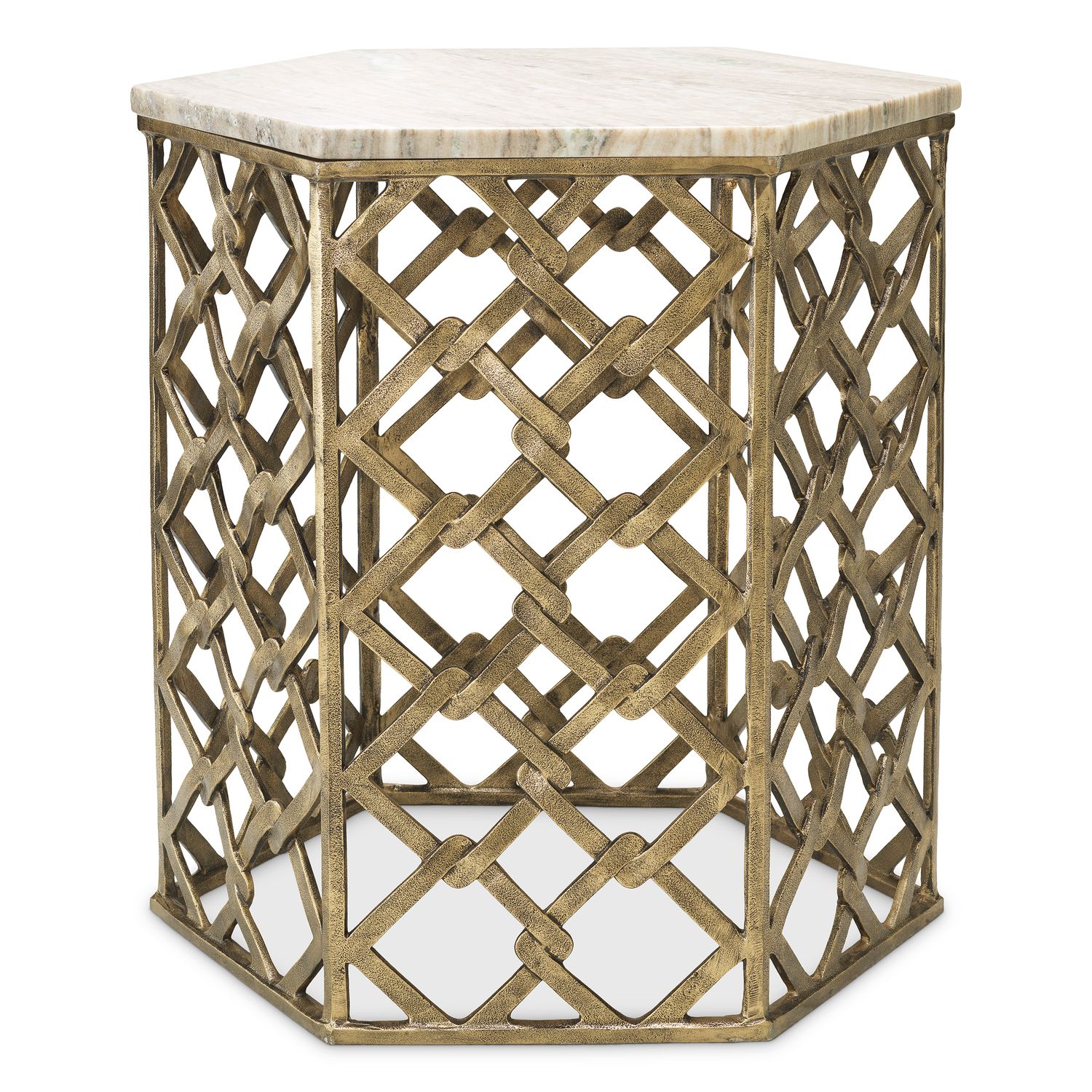 Side Table Stratham antique brass finish marble top