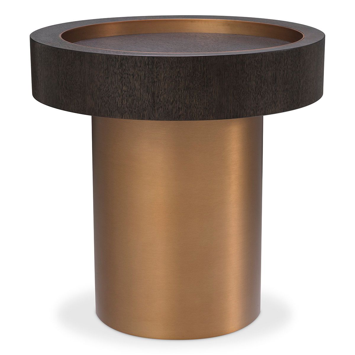 Side Table Otus round mocha oak veneer brushed brass finish